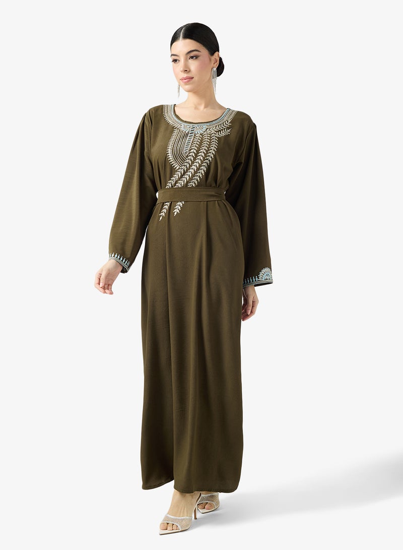 hayas closet Embroidered Belted Jalabiya - Image 1